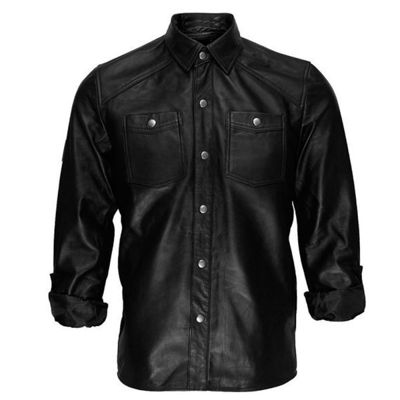 Men Fetish Shirt Black Leather Shirt Full Sleeve Moto Shirt | Gothic Shirt